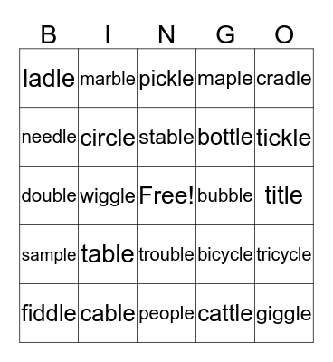 Consonant - le Words Bingo Card