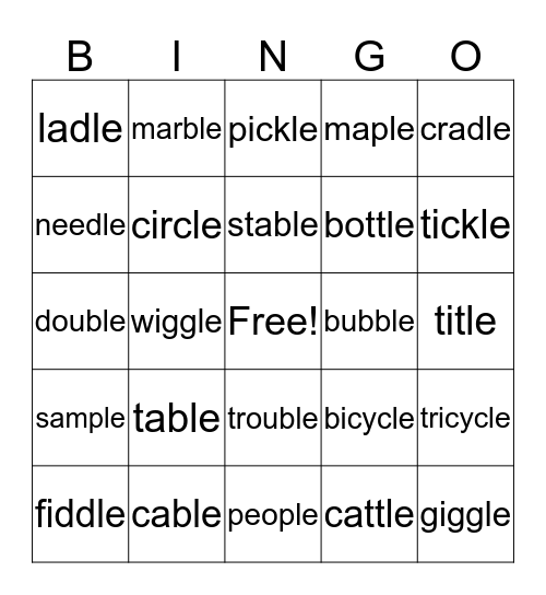 Consonant - le Words Bingo Card