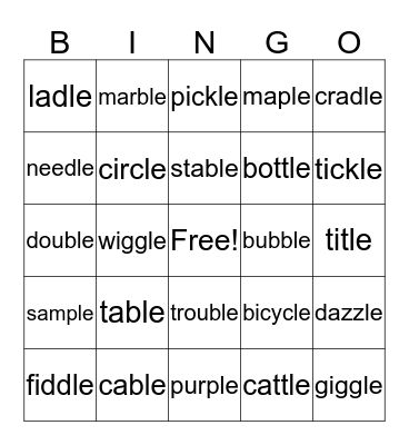 Consonant - le Words Bingo Card