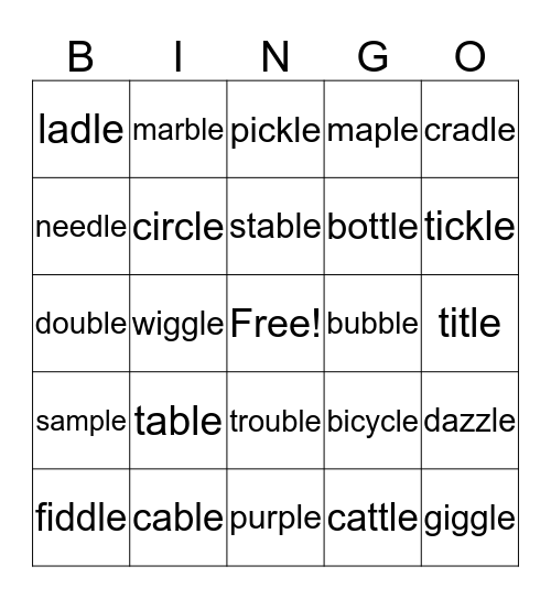 Consonant - le Words Bingo Card
