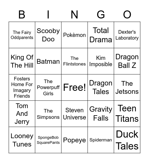theme songs Bingo Card