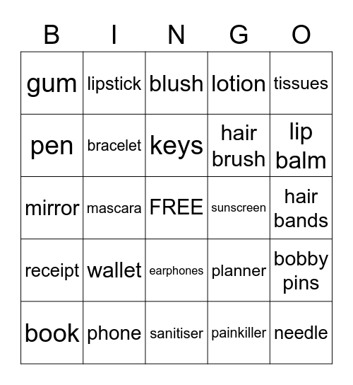 Purse Bingo Card