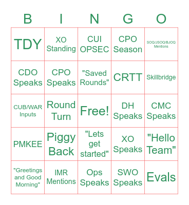 Khaki Call Bingo Card