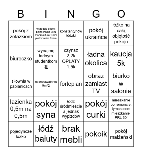 mieszkanie Łódź Bingo Card