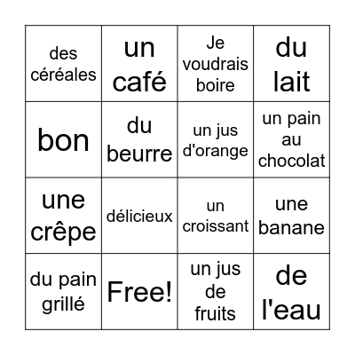 Le petit-déjeuner Bingo Card