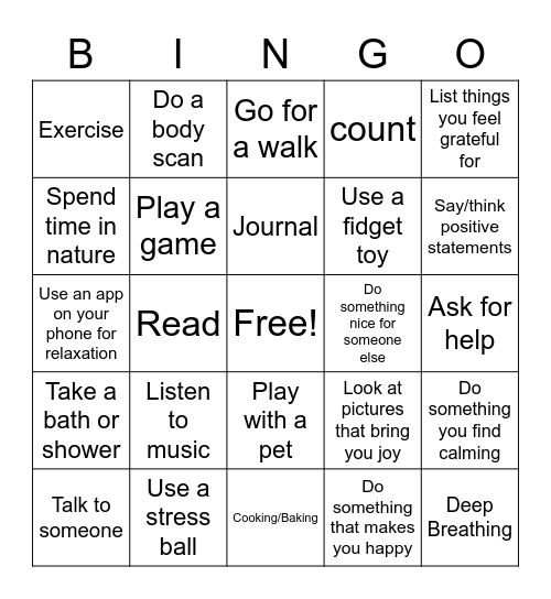 Coping Skills Bingo Card