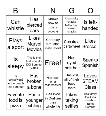 Getting to Know You! Bingo Card