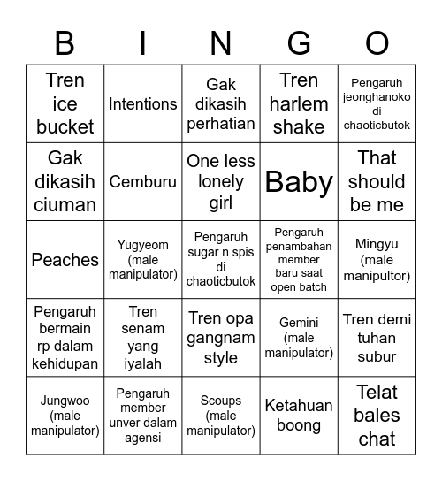 jeonghanoKo Bingo Card