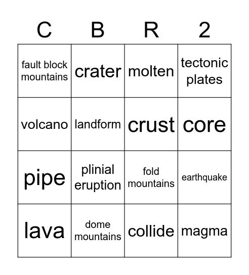 Earth's Structure Bingo Card