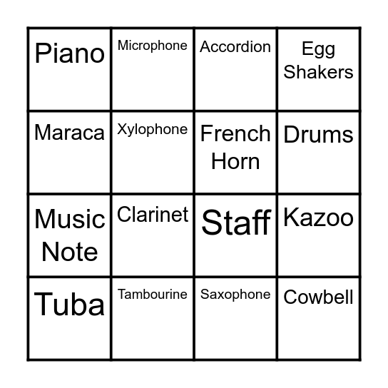 Music Bingo Card