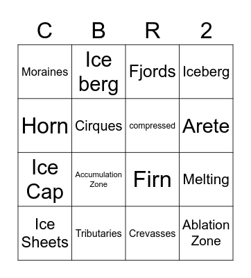 Glaciers vocabulary Bingo Card