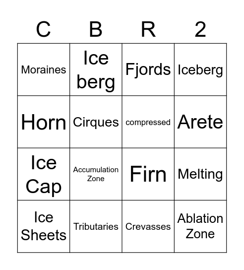 Glaciers vocabulary Bingo Card