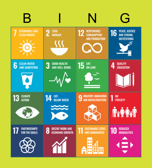 SDGs Bingo Card