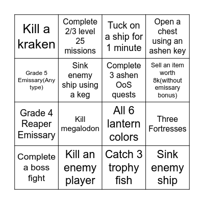 Sea of thieves Bingo Card