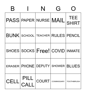 JAIL FUN BINGO Card
