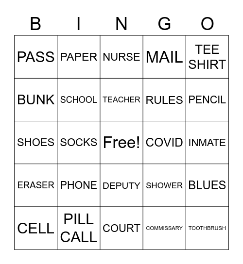 JAIL FUN BINGO Card