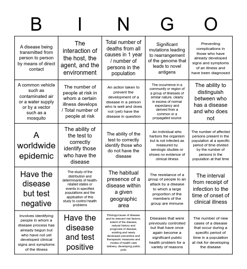 Epidemiology Bingo Card