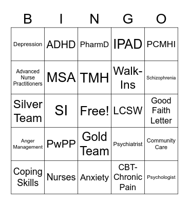 PCMHI Bingo Card