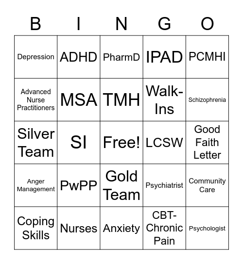 PCMHI Bingo Card