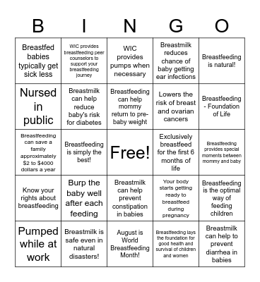 Breastfeeding Bingo 2021 Bingo Card