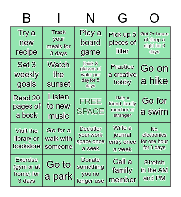 Fitness & Wellness Bingo Card