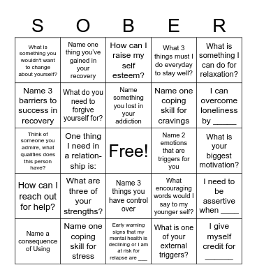 Recovery BINGO Card