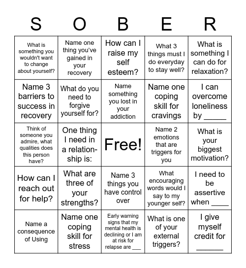 Recovery BINGO Card