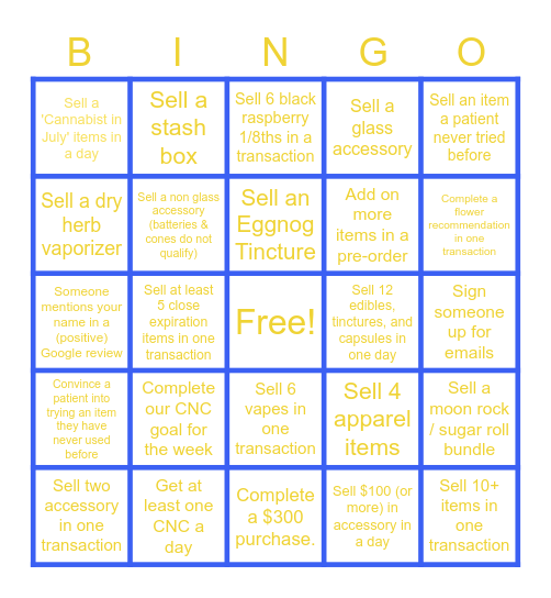 Cannabist Bingo Card