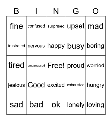 Review Bingo: Emotions Bingo Card