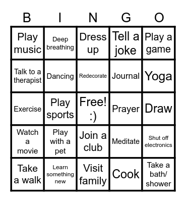 Healthy Coping Bingo Card