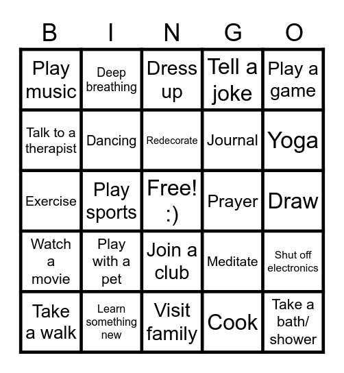 Healthy Coping Bingo Card