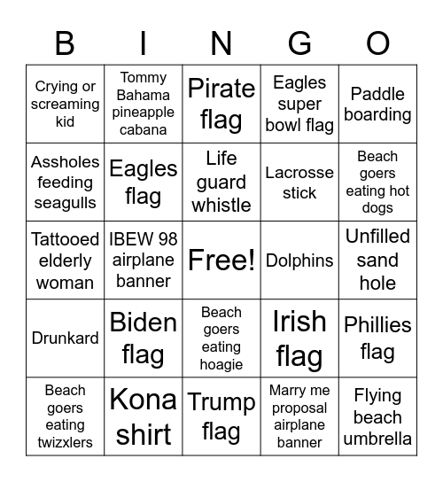 Beach Bingo Card