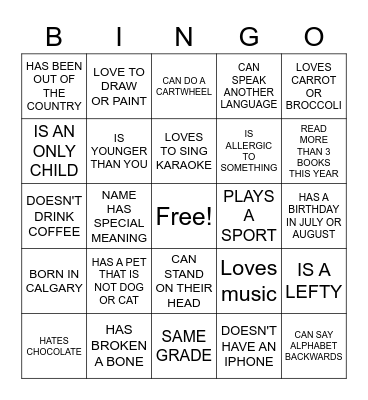 HUMAN SCAVENGER HUNT Bingo Card