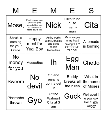 Memes! Bingo Card