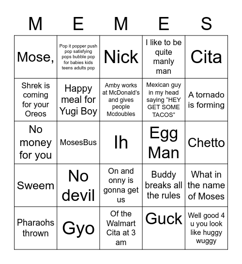 Memes! Bingo Card