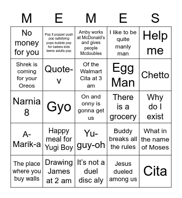 Do you know my memes? ARIA! Bingo Card