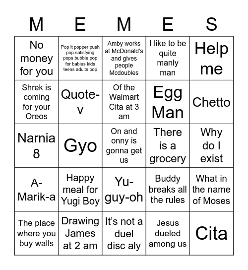 Do you know my memes? ARIA! Bingo Card