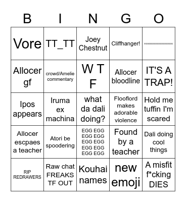 Allocer Heartbreaker Bingo!!! Bingo Card