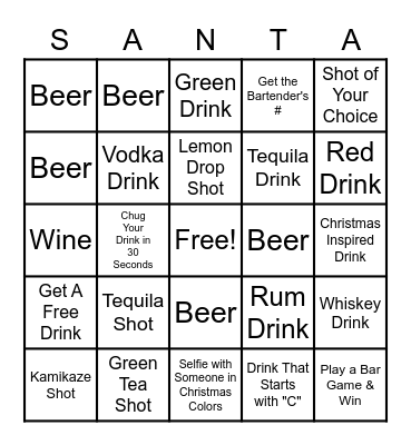 Christmas in July Bar Crawl Bingo Card