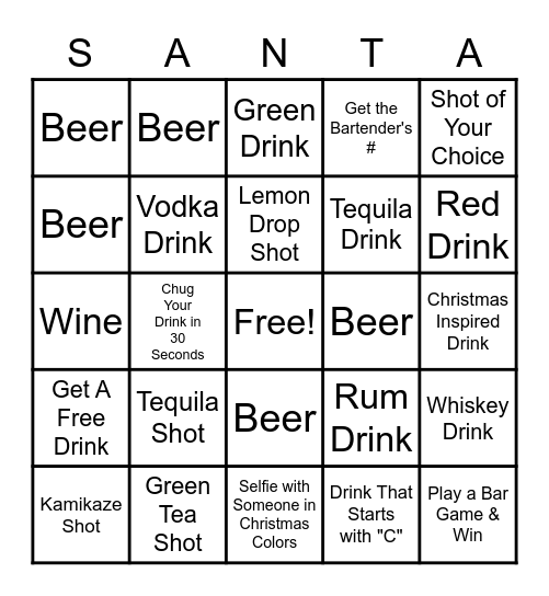Christmas in July Bar Crawl Bingo Card