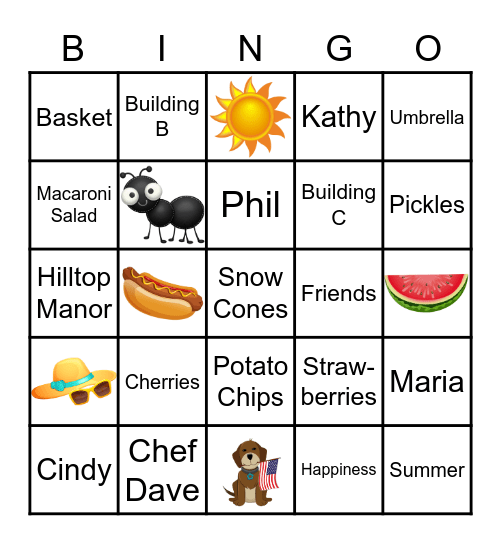 The Great Indoor Picnic Bingo Card