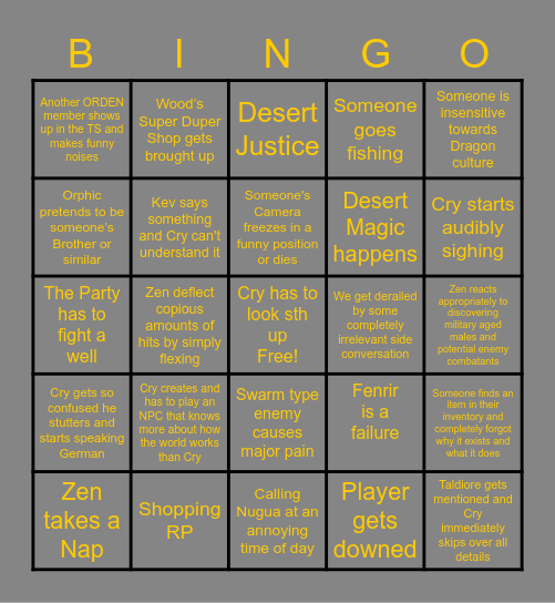 B.o.B. Bingo Card