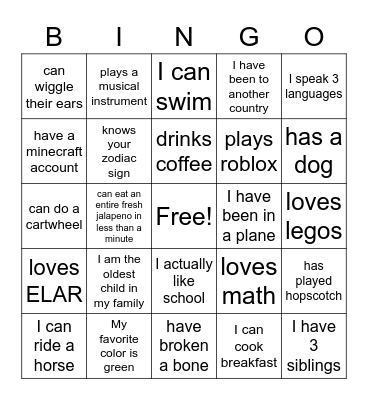 First Week of School Bingo Card