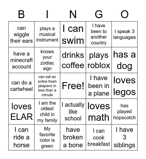 First Week of School Bingo Card