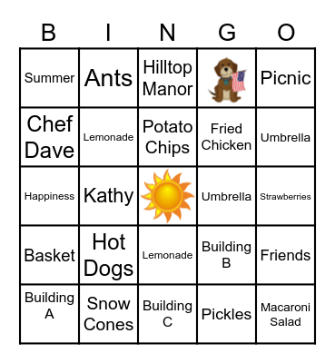 The Great Indoor Picnic Bingo Card