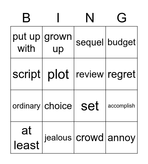 Unit 6 Vocabulary Bingo Card