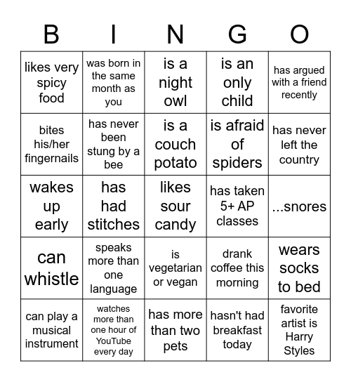 SPOP Bingo Card