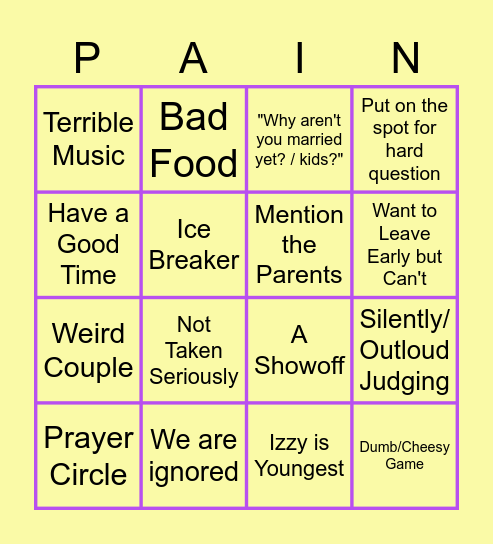 Bad Time Bingo Card