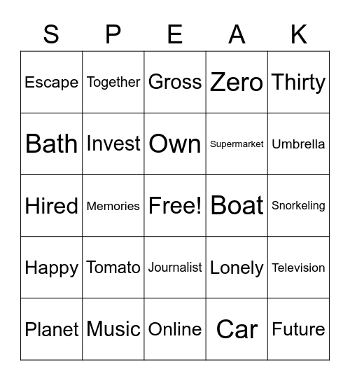 Speaking Bingo Card