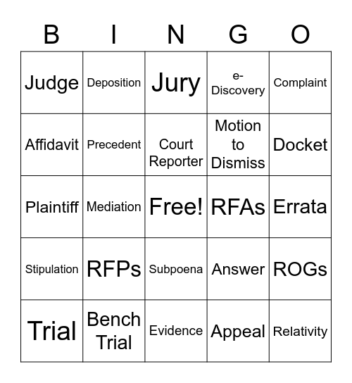 LITIGATION Bingo Card